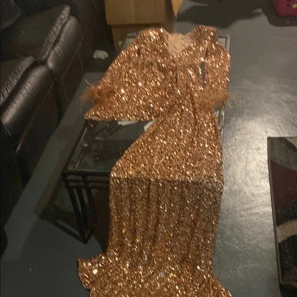 slim fit dress slacks High Life Rose Gold Sequin Square Neck Split Front Maxi Dress  Club L  London